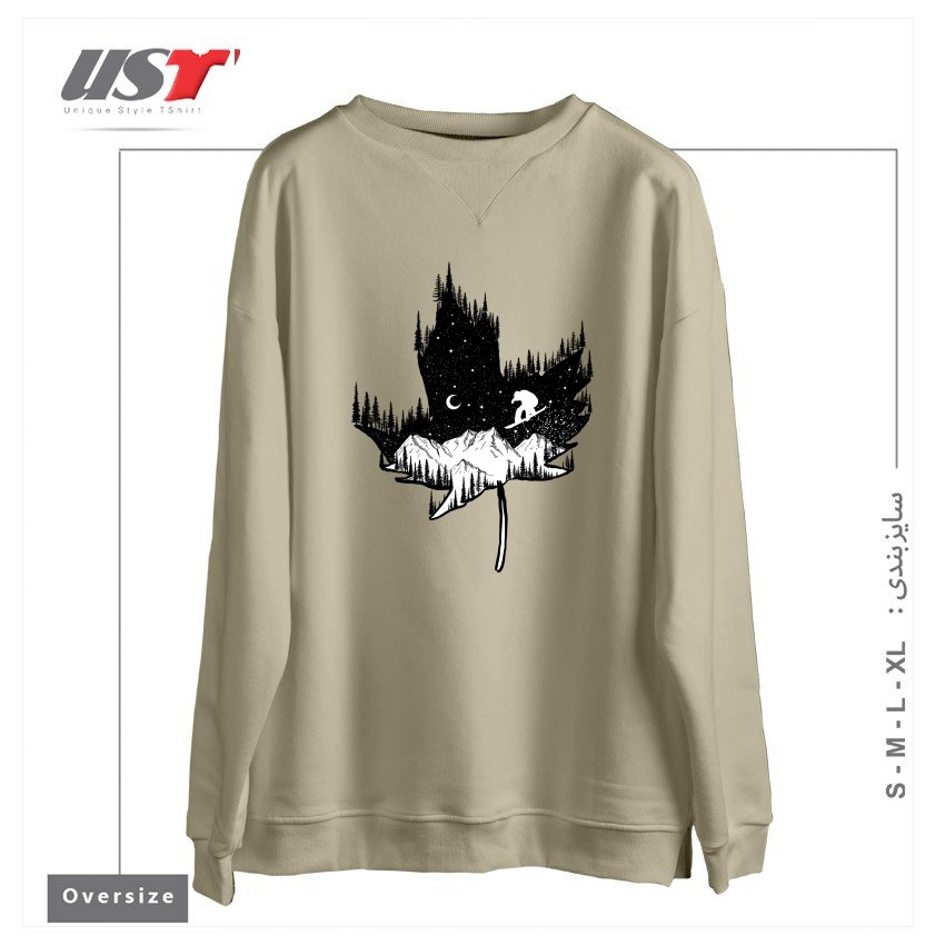 طرح SNOWBOARD ART سوییشرت اورسایزرنگ نخودی