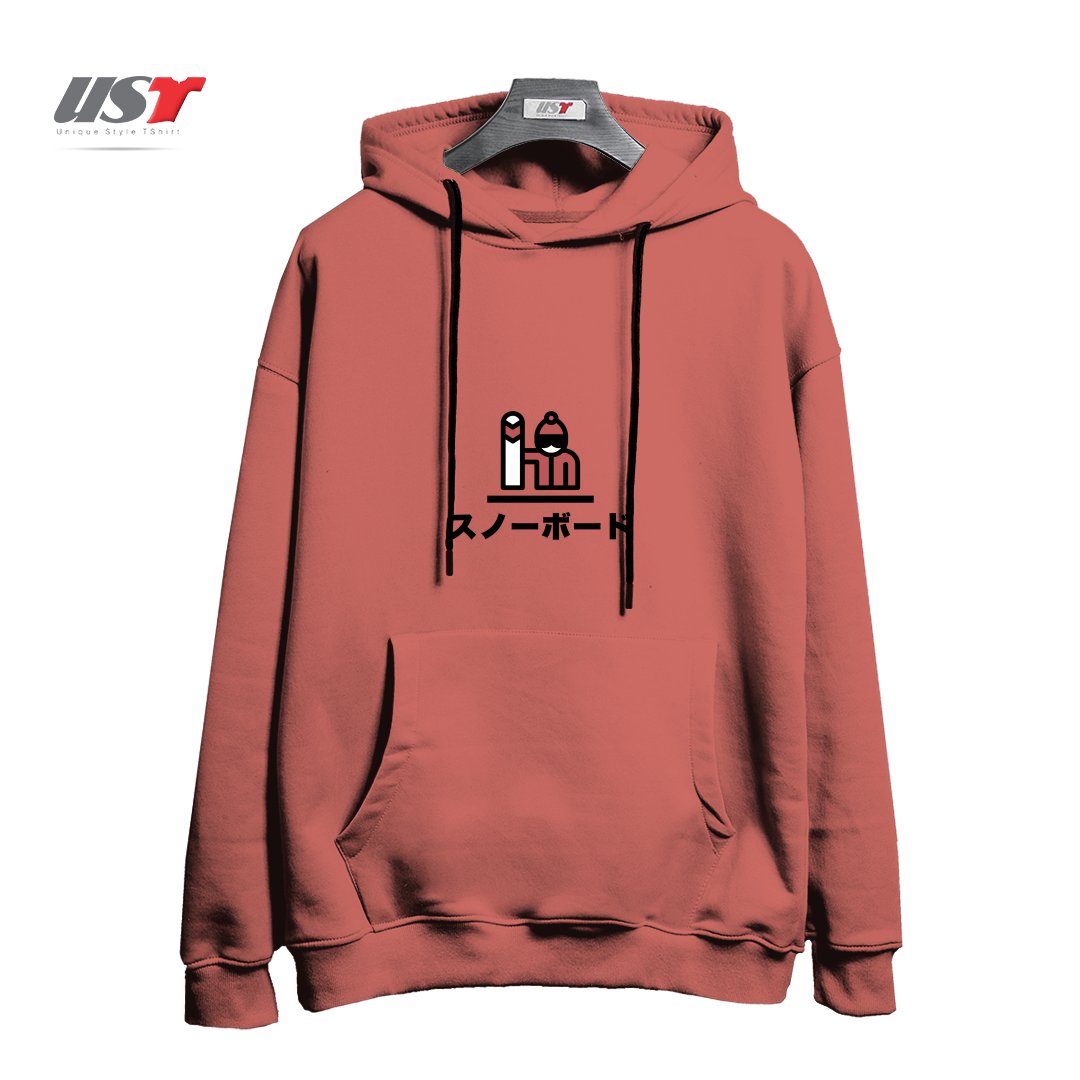 طرح SNOWBOARDING JAPAN هودی اورسایزرنگ آجری