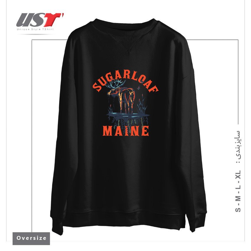 سوییشرت اورسایز طرح SUGARLOAF, MAINE. COOL RETRO SKI RESORT SHIRT ART FEATURING A MOOSE