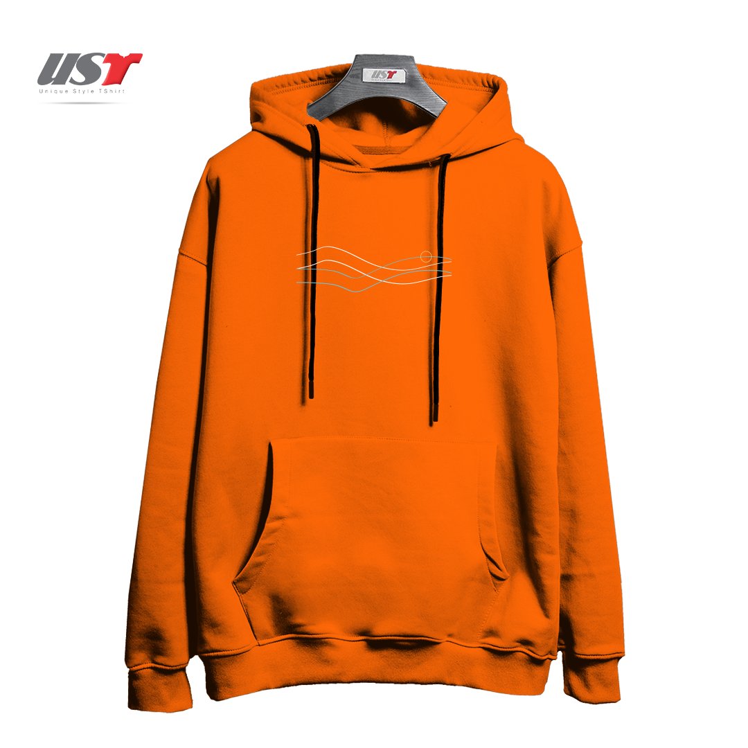 طرح SUNSET WINTER LINES هودی اورسایزرنگ نارنجی