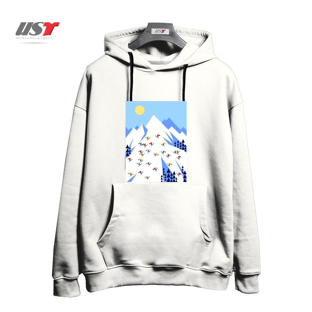 طرح THE MOUNTAINS. PERFECT DAY! هودی اورسایزرنگ سفید