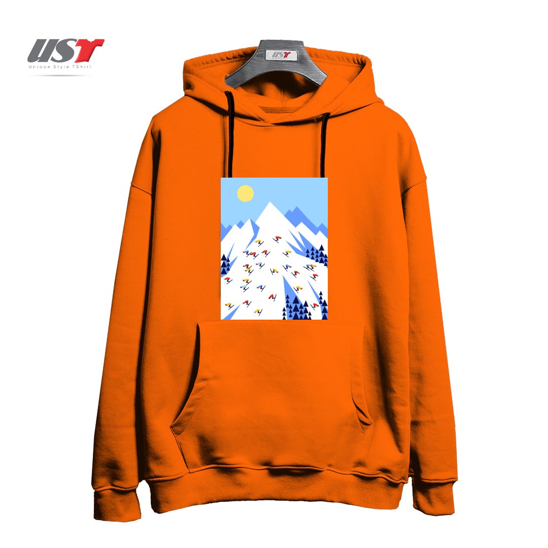 طرح THE MOUNTAINS. PERFECT DAY! هودی اورسایزرنگ نارنجی