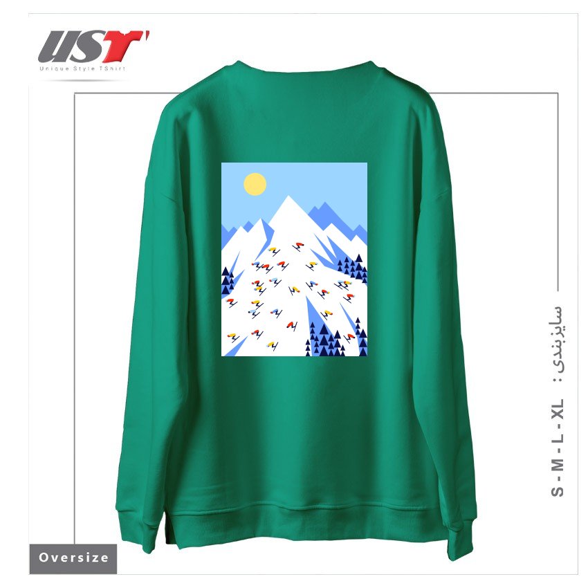 طرح THE MOUNTAINS. PERFECT DAY! سوییشرت اورسایزرنگ سبز سدری