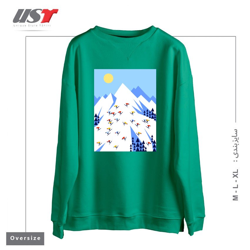 طرح THE MOUNTAINS. PERFECT DAY! سوییشرت اورسایزرنگ سبز سدری