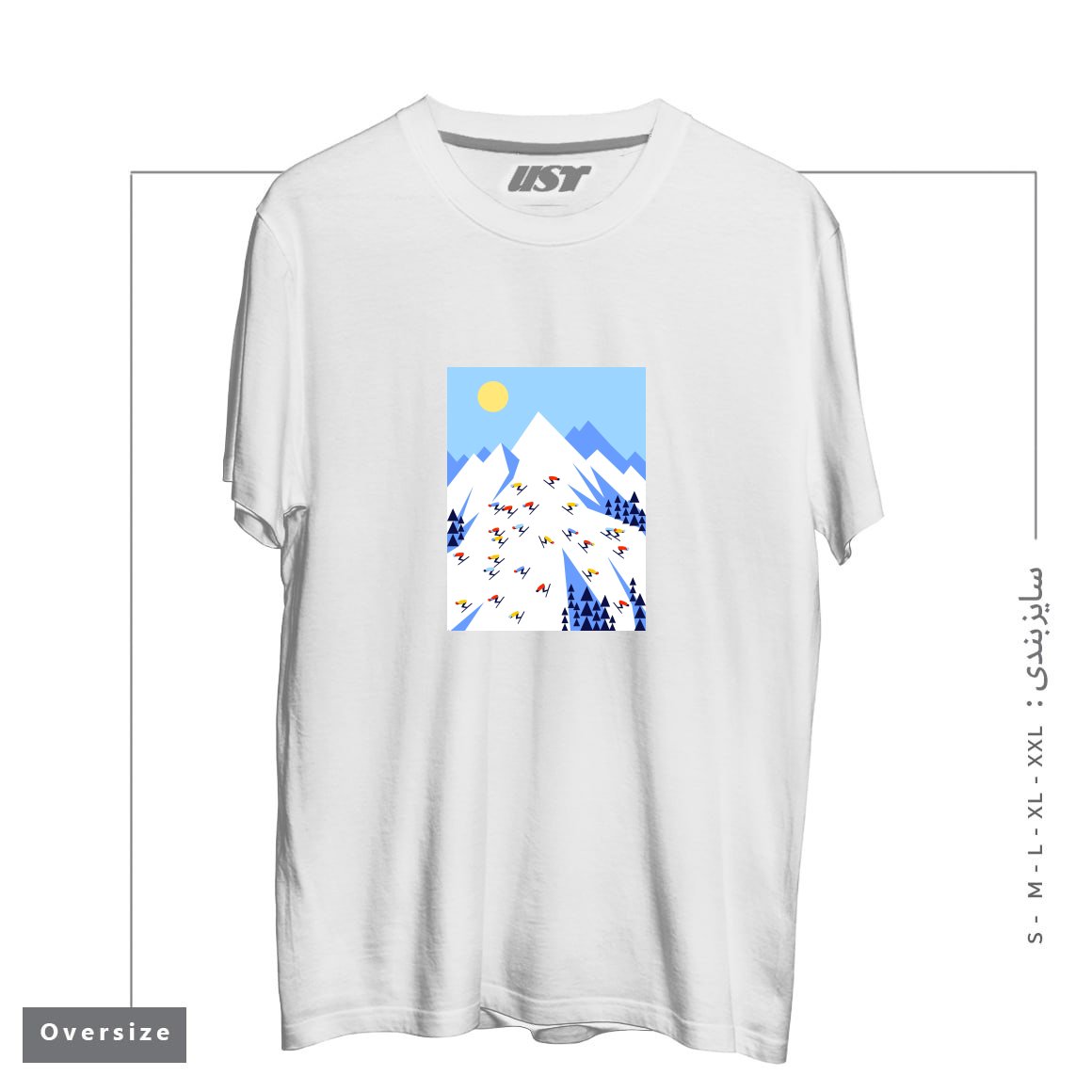 طرح THE MOUNTAINS. PERFECT DAY! تیشرت اورسایزرنگ سفید