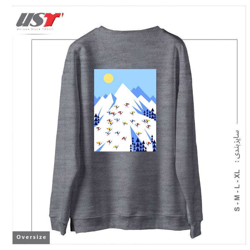 طرح THE MOUNTAINS. PERFECT DAY! سوییشرت اورسایزرنگ طوسی ملانژ