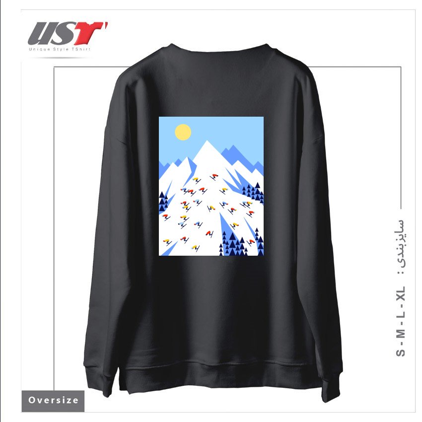 طرح THE MOUNTAINS. PERFECT DAY! سوییشرت اورسایزرنگ دودی