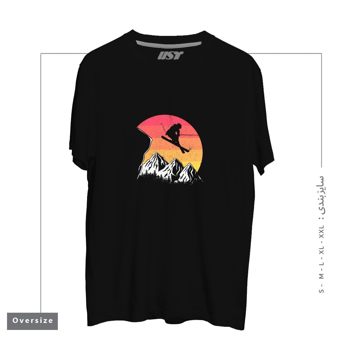طرح VINTAGE ALPINE SKIING تیشرت اورسایزرنگ مشکی