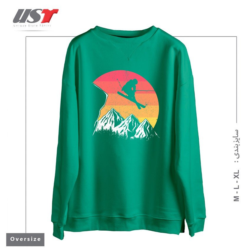 طرح VINTAGE ALPINE SKIING سوییشرت اورسایزرنگ سبز سدری