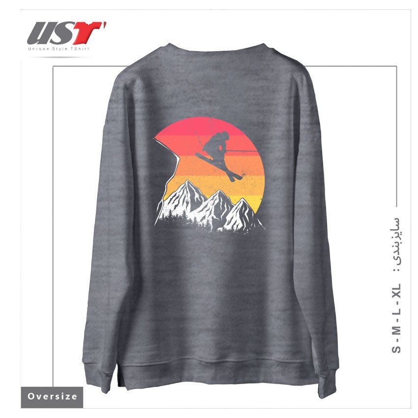 طرح VINTAGE ALPINE SKIING سوییشرت اورسایزرنگ طوسی ملانژ