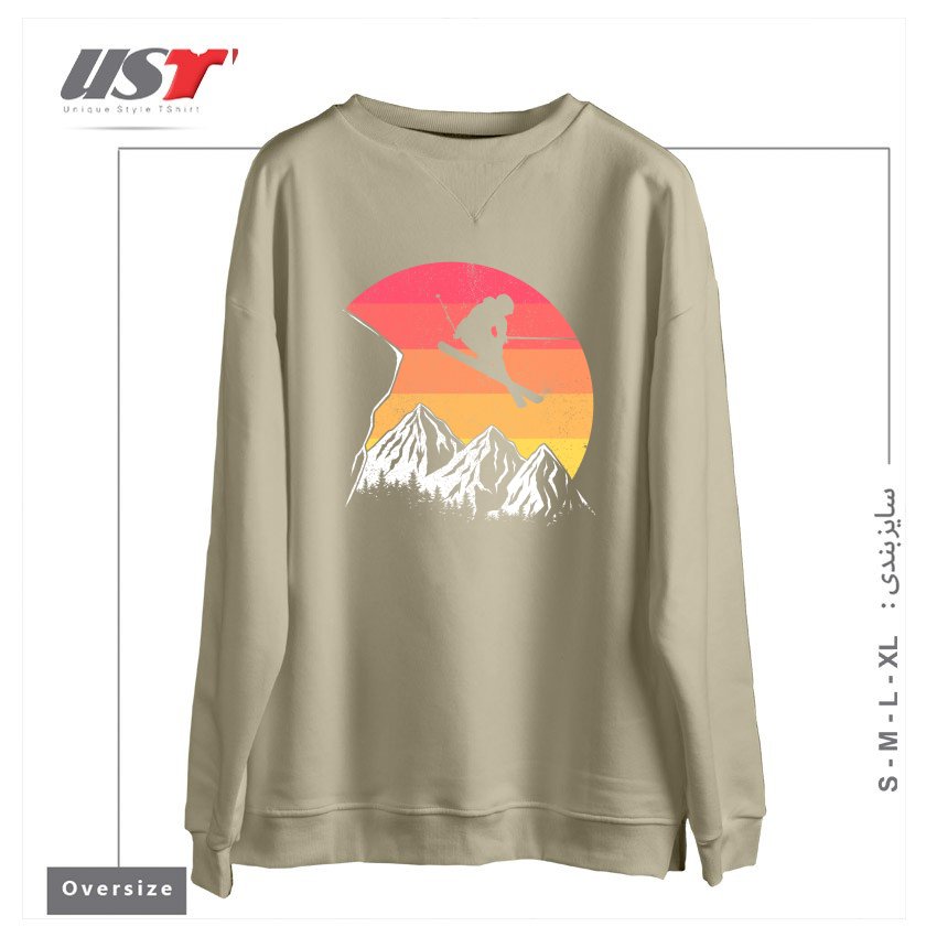 طرح VINTAGE ALPINE SKIING سوییشرت اورسایزرنگ نخودی
