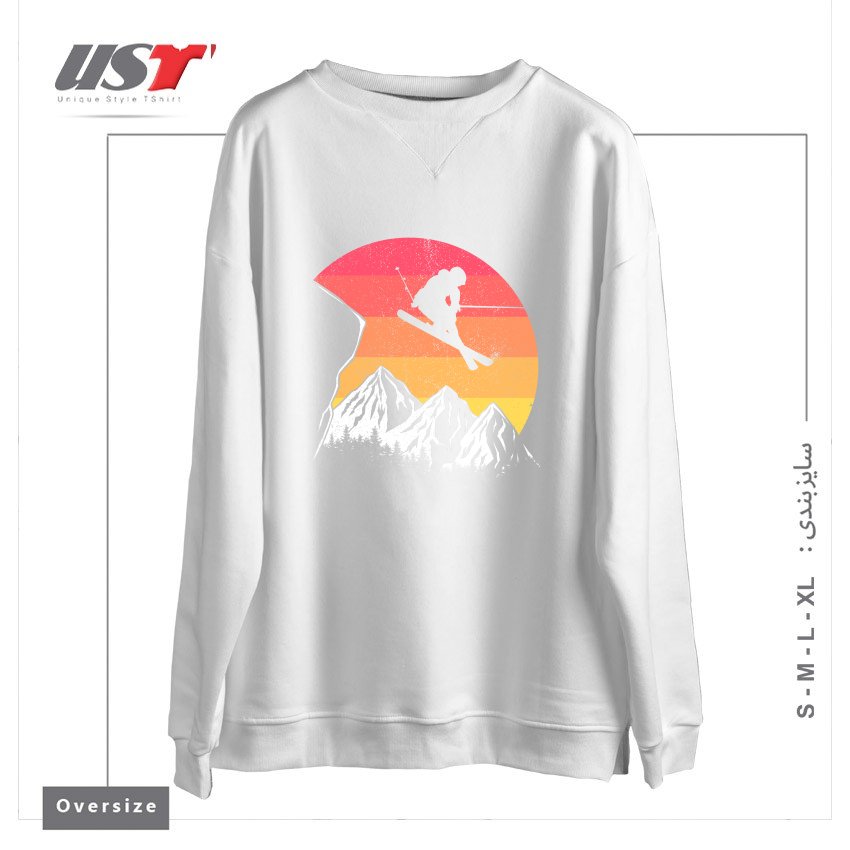 طرح VINTAGE ALPINE SKIING سوییشرت اورسایزرنگ سفید