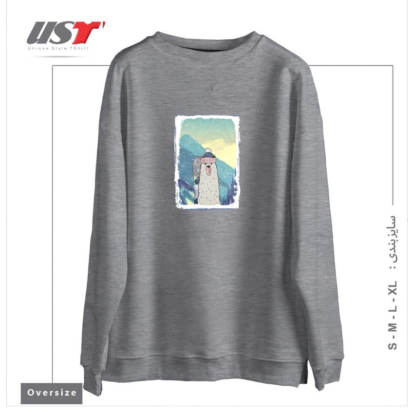 طرح WINTER GAMES AND CRAZY BEARS4 سوییشرت اورسایزرنگ طوسی ملانژ