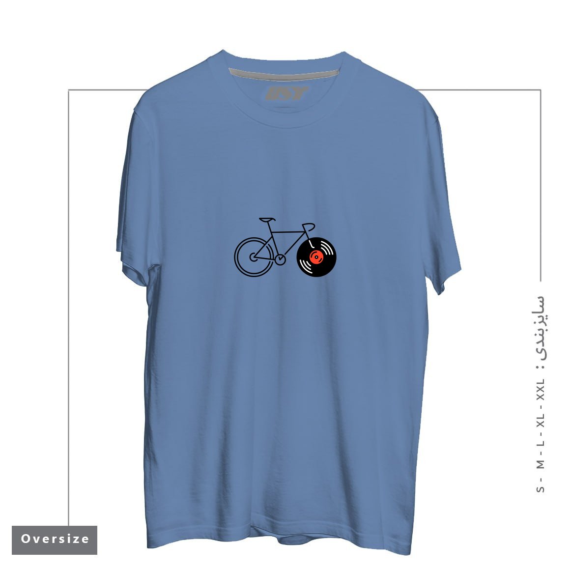 طرح BICYCLE VINYL RECORD تیشرت اورسایزرنگ آبی نفتی