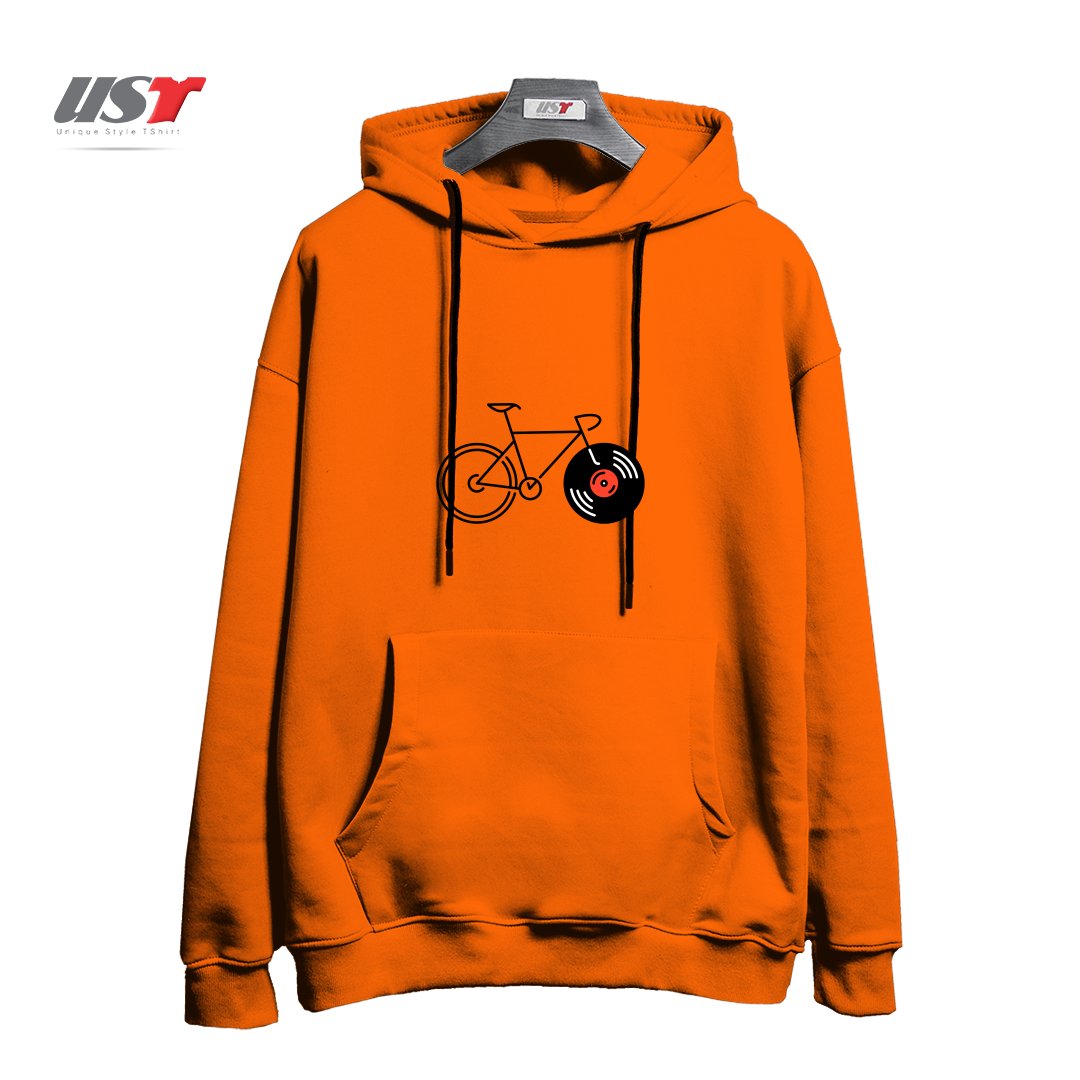 طرح BICYCLE VINYL RECORD هودی اورسایزرنگ نارنجی