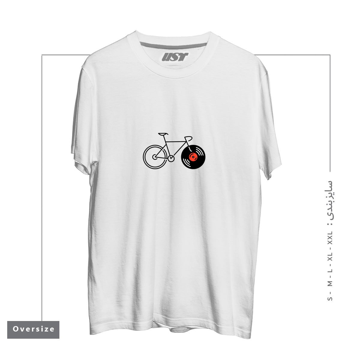 طرح BICYCLE VINYL RECORD تیشرت اورسایزرنگ سفید