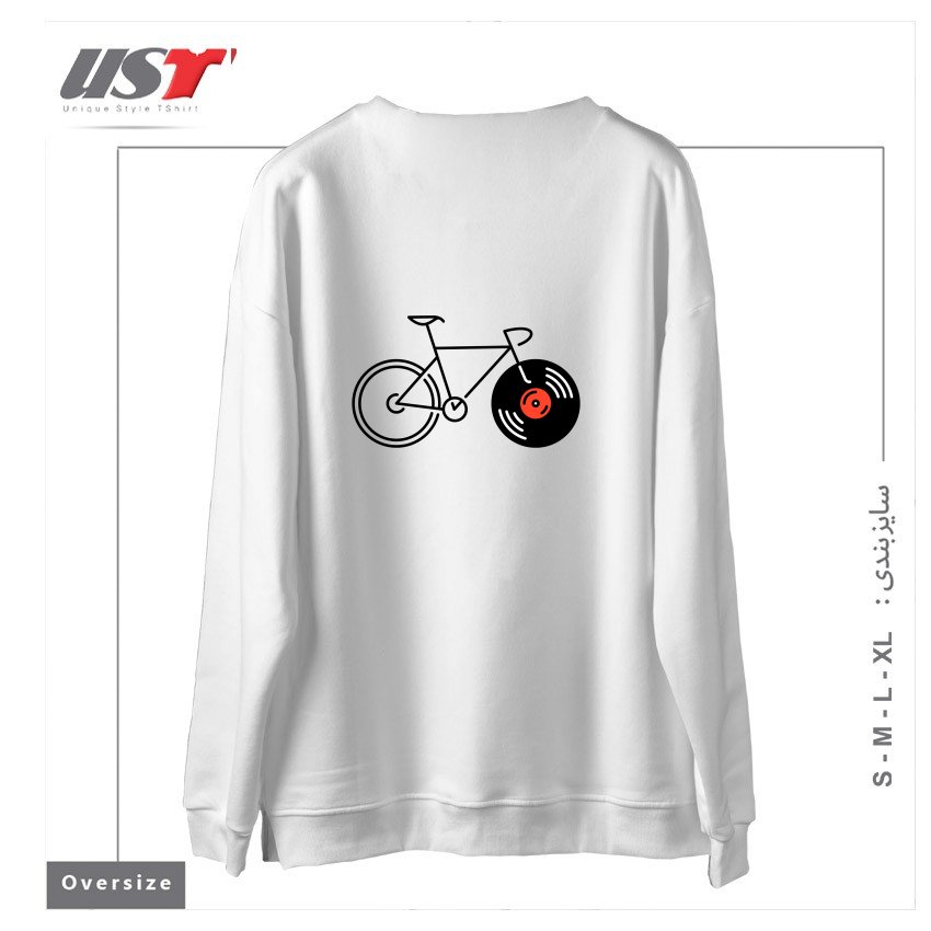 طرح BICYCLE VINYL RECORD سوییشرت اورسایزرنگ سفید