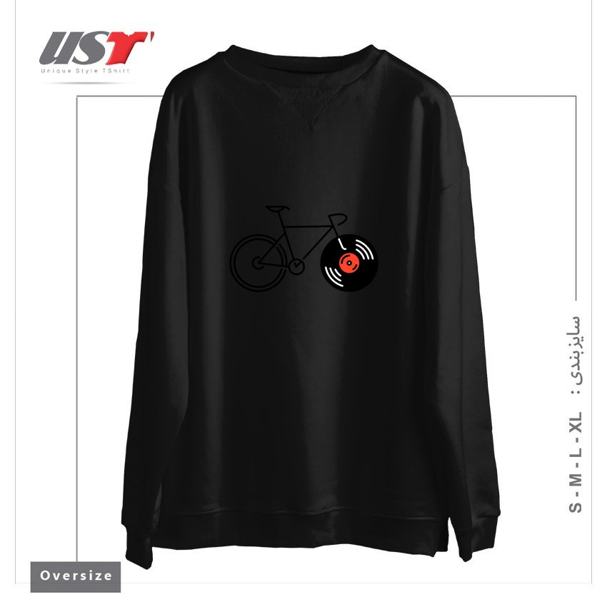 طرح BICYCLE VINYL RECORD سوییشرت اورسایزرنگ مشکی
