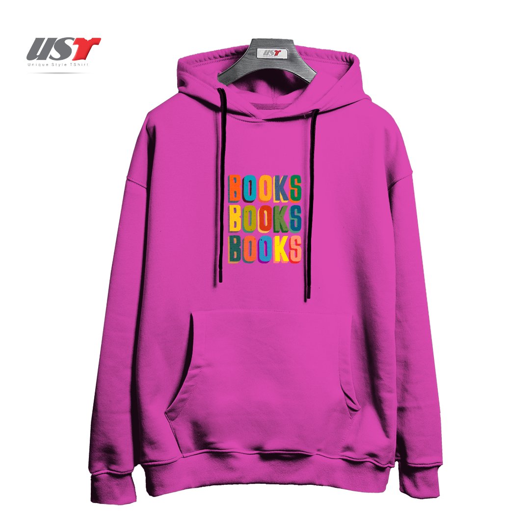 طرح BOOKS BOOKS BOOKS هودی اورسایزرنگ صورتی