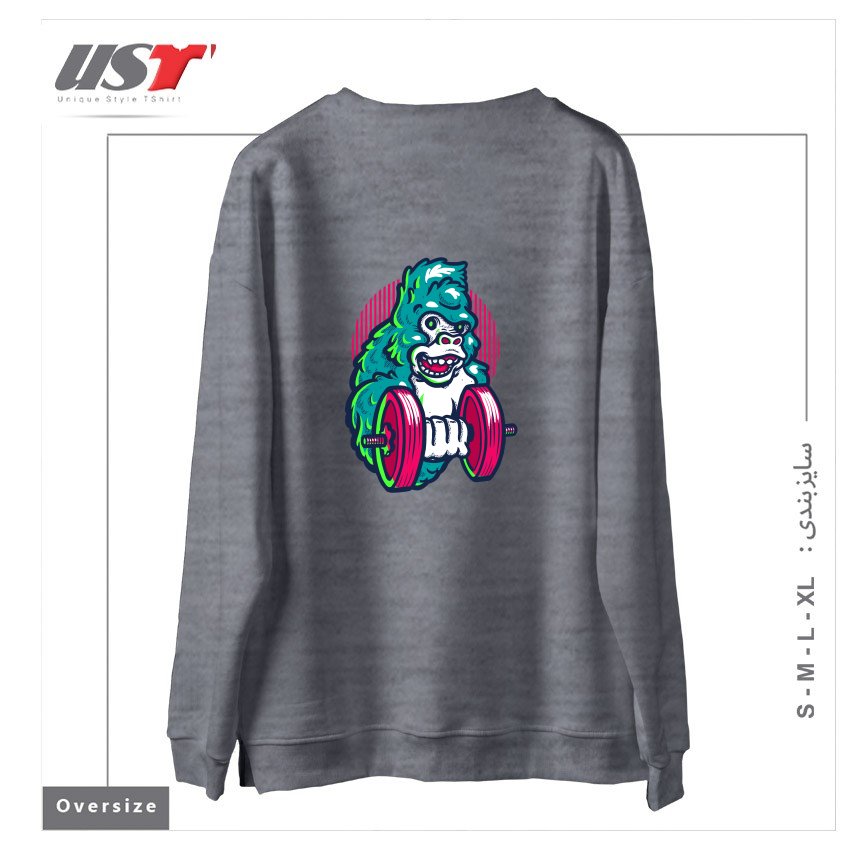 طرح GORILLA GYM سوییشرت اورسایزرنگ طوسی ملانژ