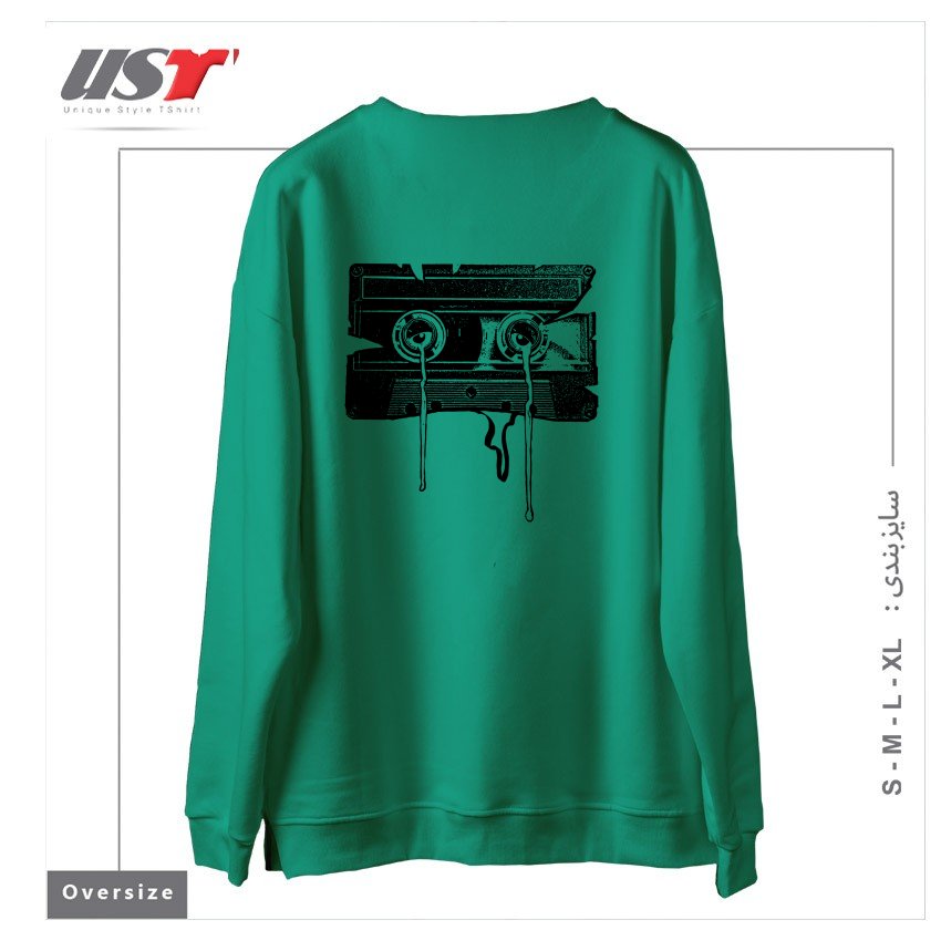 طرح CASSETTE MEMORIES سوییشرت اورسایزرنگ سبز سدری