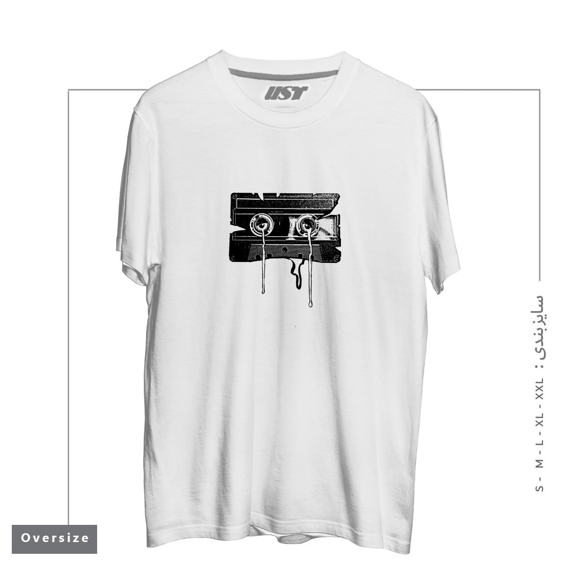 طرح CASSETTE MEMORIES تیشرت اورسایزرنگ سفید
