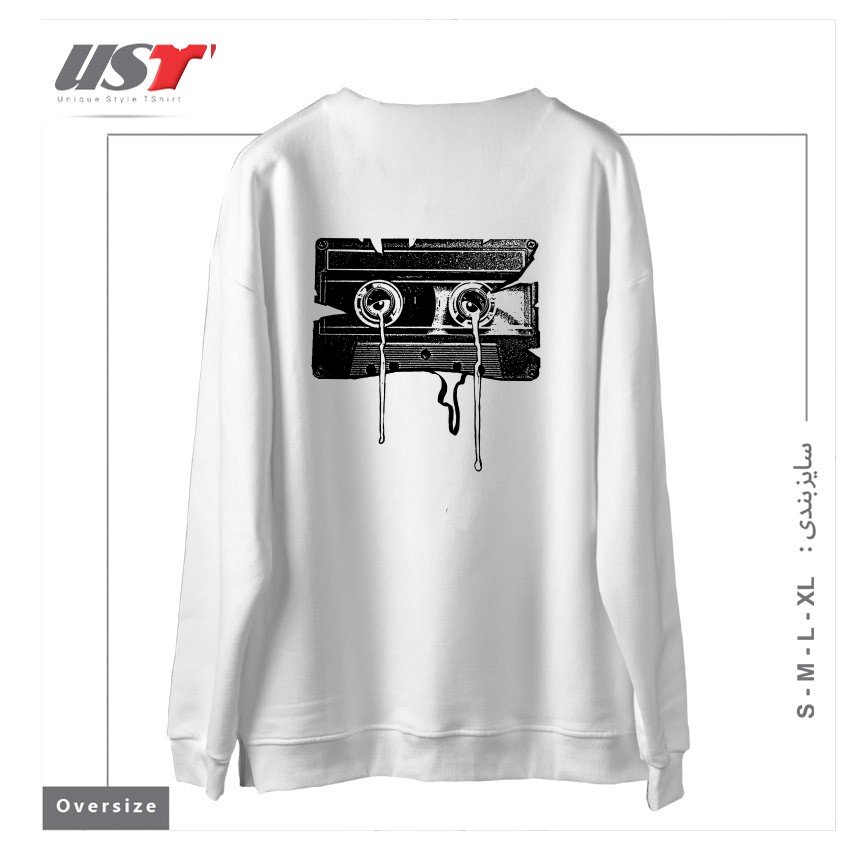 طرح CASSETTE MEMORIES سوییشرت اورسایزرنگ سفید
