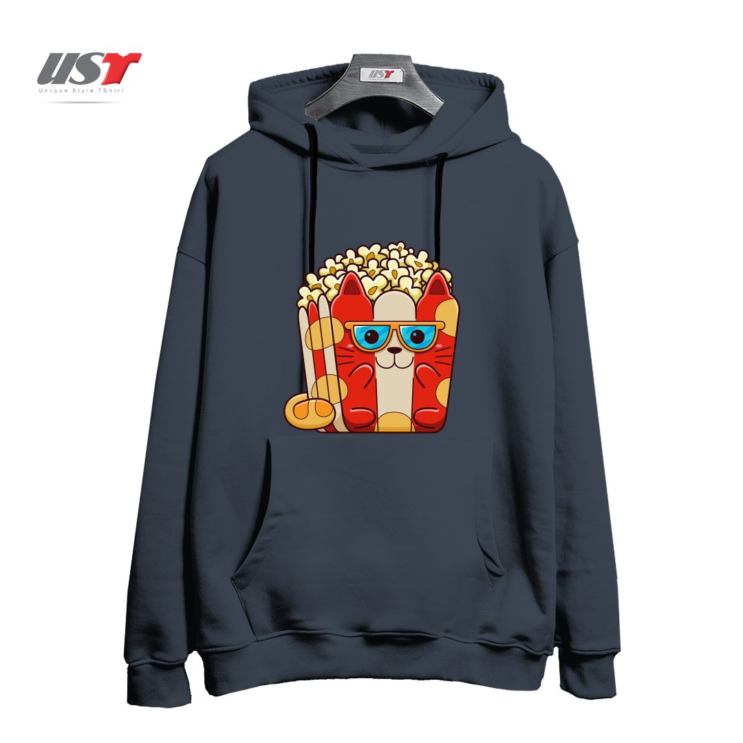 طرح CAT POPCORN هودی اورسایزرنگ دودی