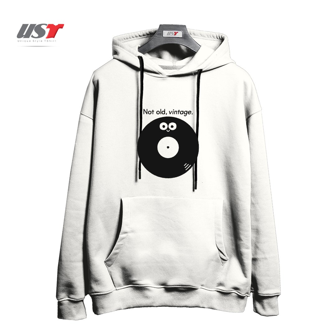 طرح FEELING GROOVY هودی اورسایزرنگ سفید