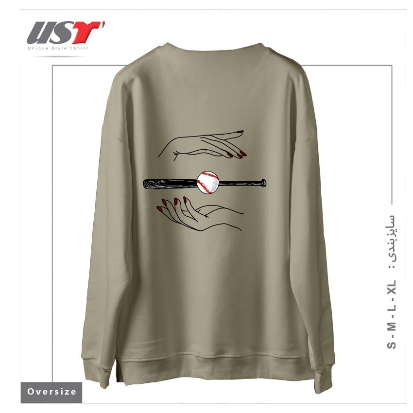 طرح GAME OF BASEBALL سوییشرت اورسایزرنگ نخودی