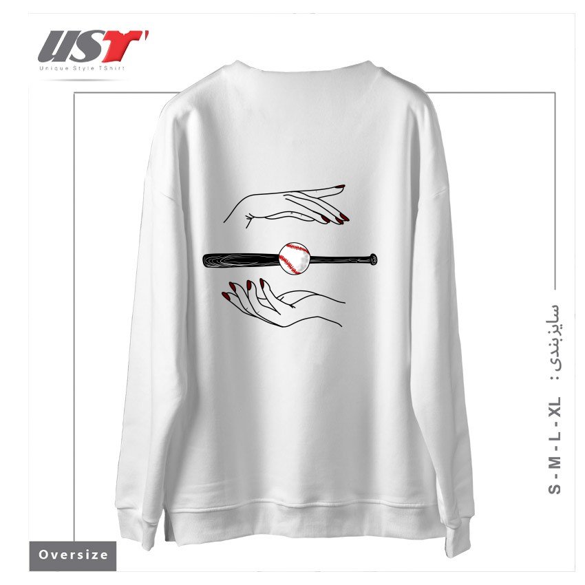 طرح GAME OF BASEBALL سوییشرت اورسایزرنگ سفید
