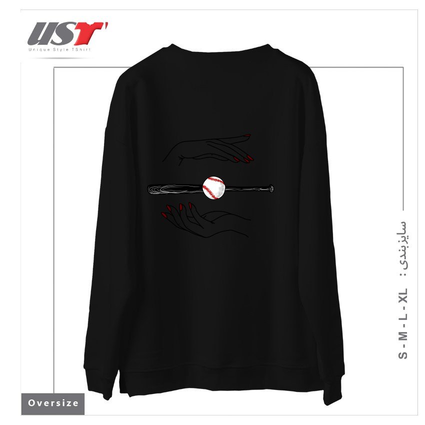 طرح GAME OF BASEBALL سوییشرت اورسایزرنگ مشکی