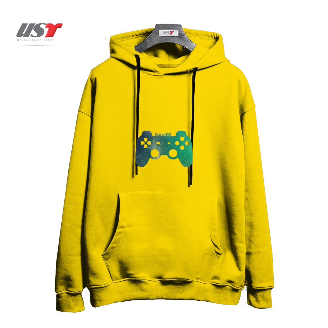 طرح GAMER TEE هودی اورسایزرنگ زرد
