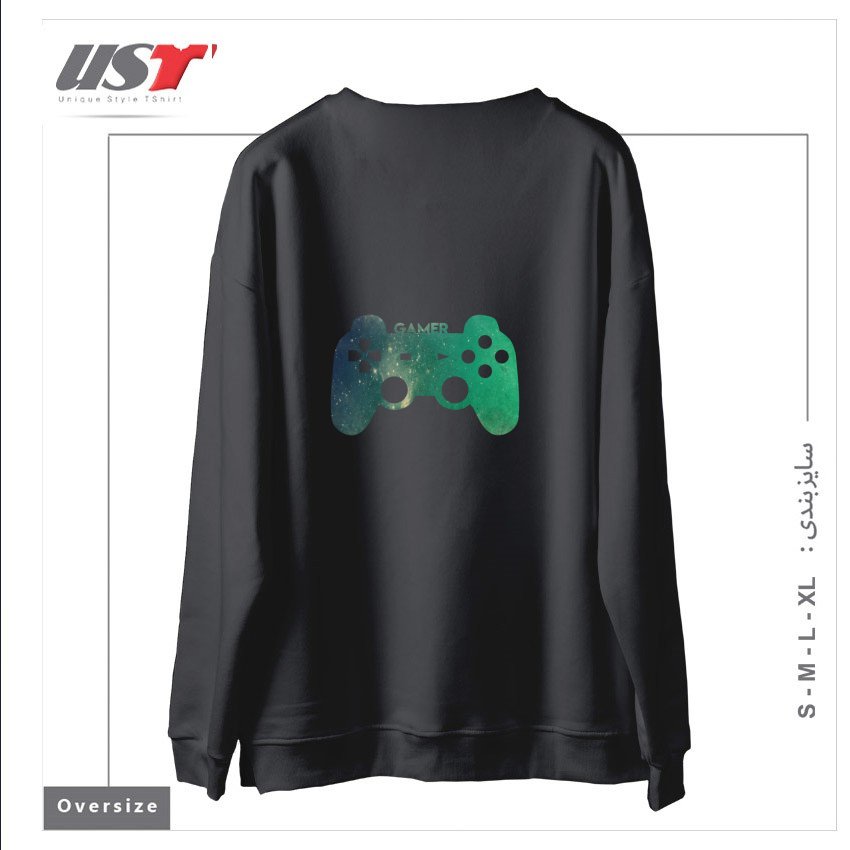 طرح GAMER TEE سوییشرت اورسایزرنگ دودی