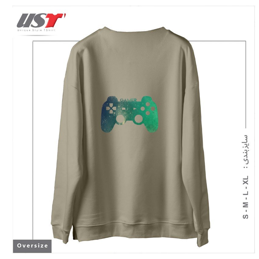 طرح GAMER TEE سوییشرت اورسایزرنگ نخودی