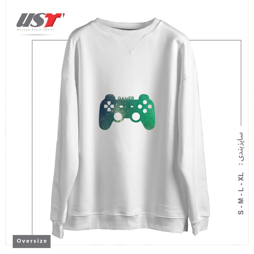 طرح GAMER TEE سوییشرت اورسایزرنگ سفید