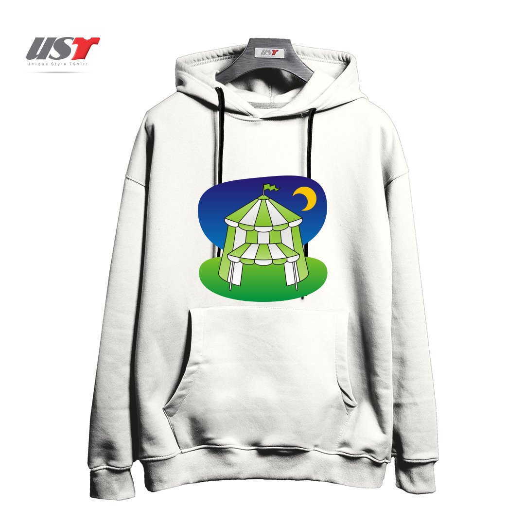 طرح GREEN CIRCUS TENT هودی اورسایزرنگ سفید