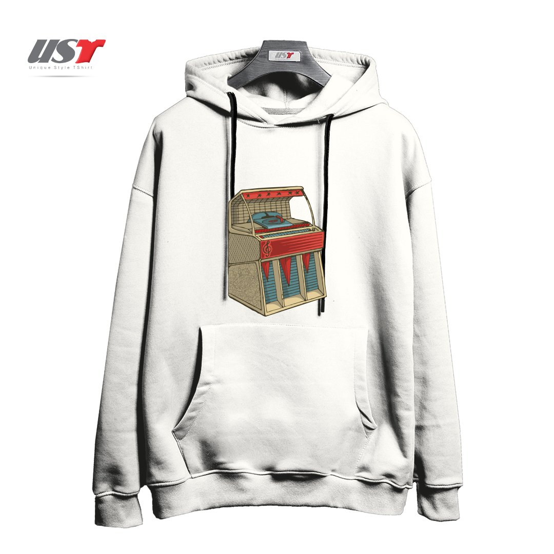 طرح GRUNGE RETRO JUKEBOX هودی اورسایزرنگ سفید