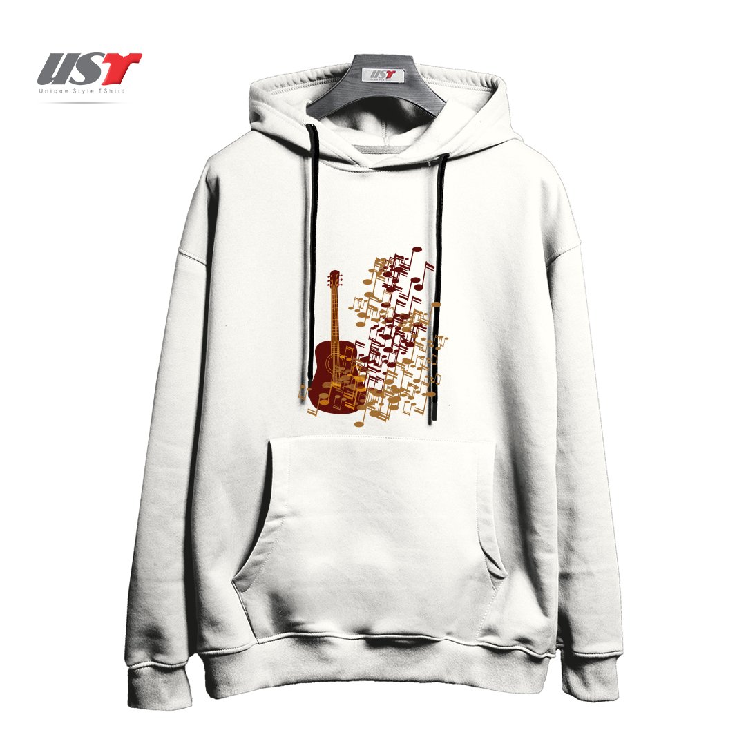 طرح GUITAR WITH MUSIC NODE هودی اورسایزرنگ سفید