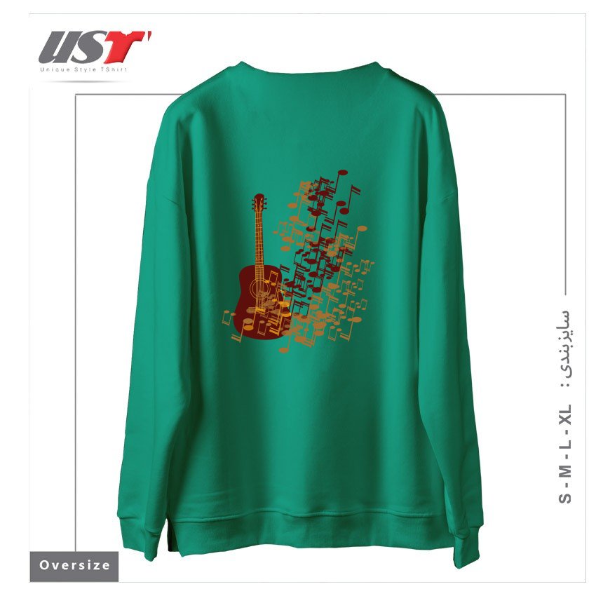 طرح GUITAR WITH MUSIC NODE سوییشرت اورسایزرنگ سبز سدری