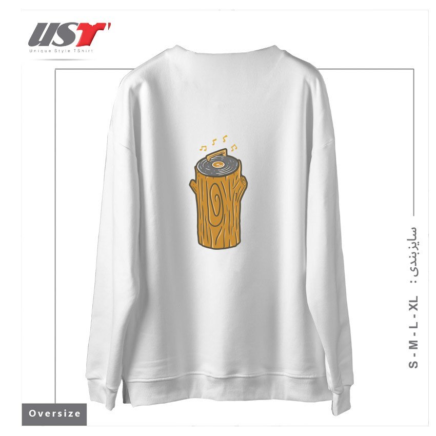 طرح MUSIC IN THE WOODS سوییشرت اورسایزرنگ سفید