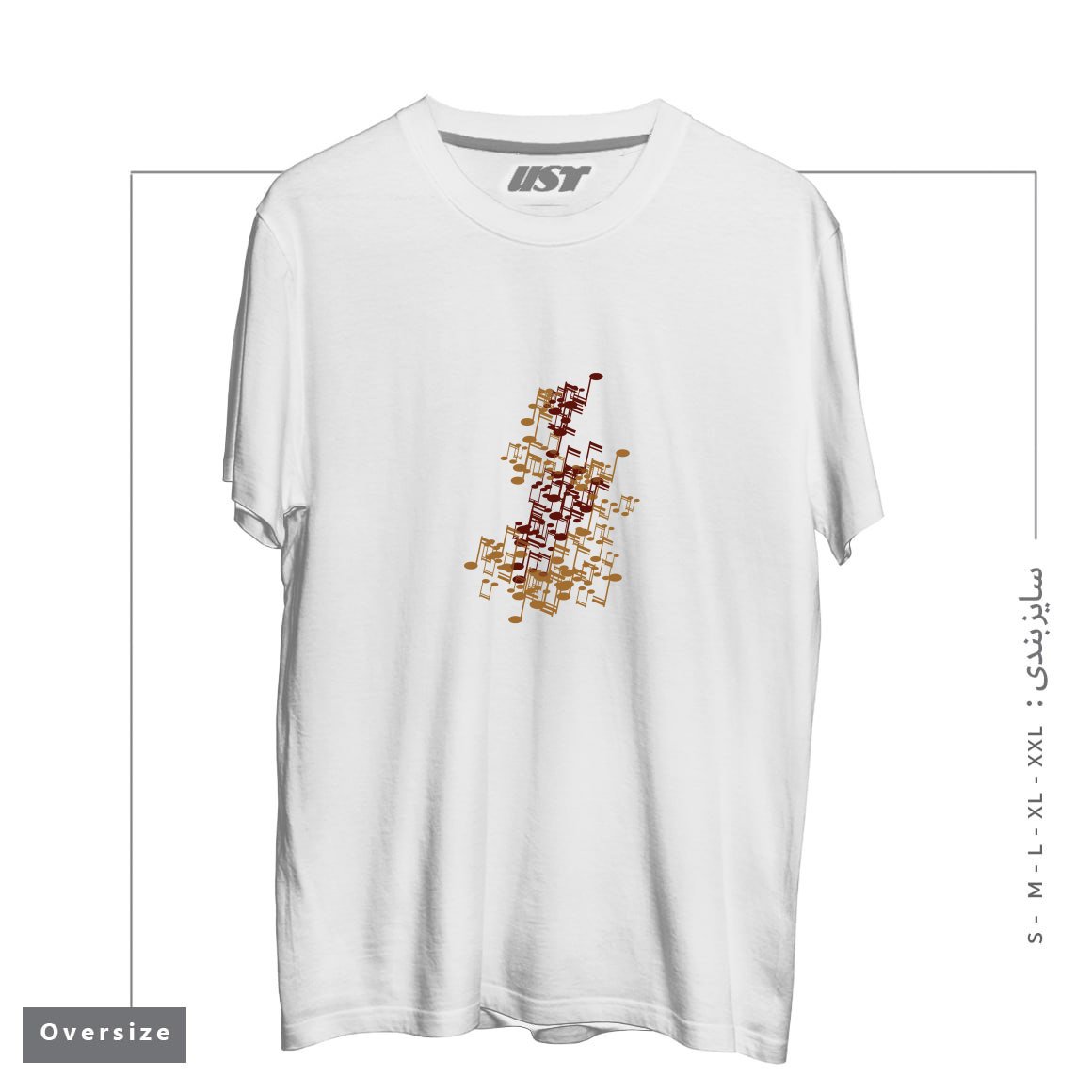 طرح MUSIC تیشرت اورسایزرنگ سفید