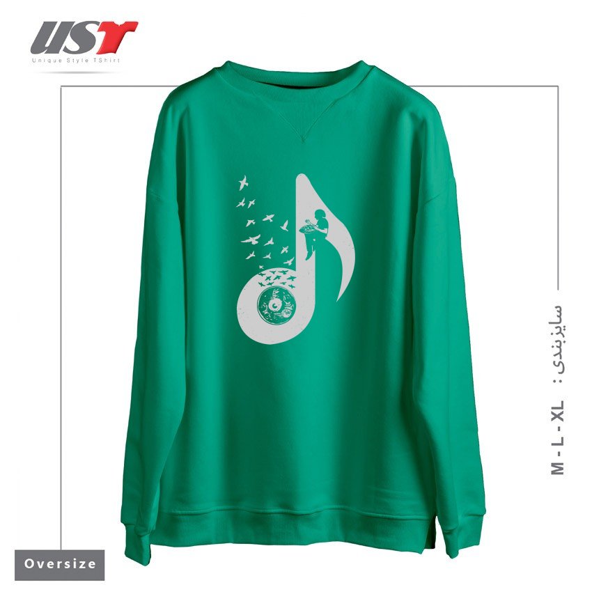 طرح MUSICAL - HANG DRUM سوییشرت اورسایزرنگ سبز سدری
