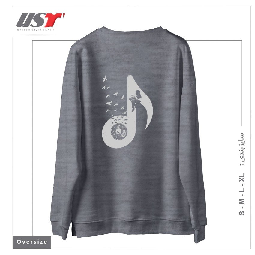 طرح MUSICAL - HANG DRUM سوییشرت اورسایزرنگ طوسی ملانژ