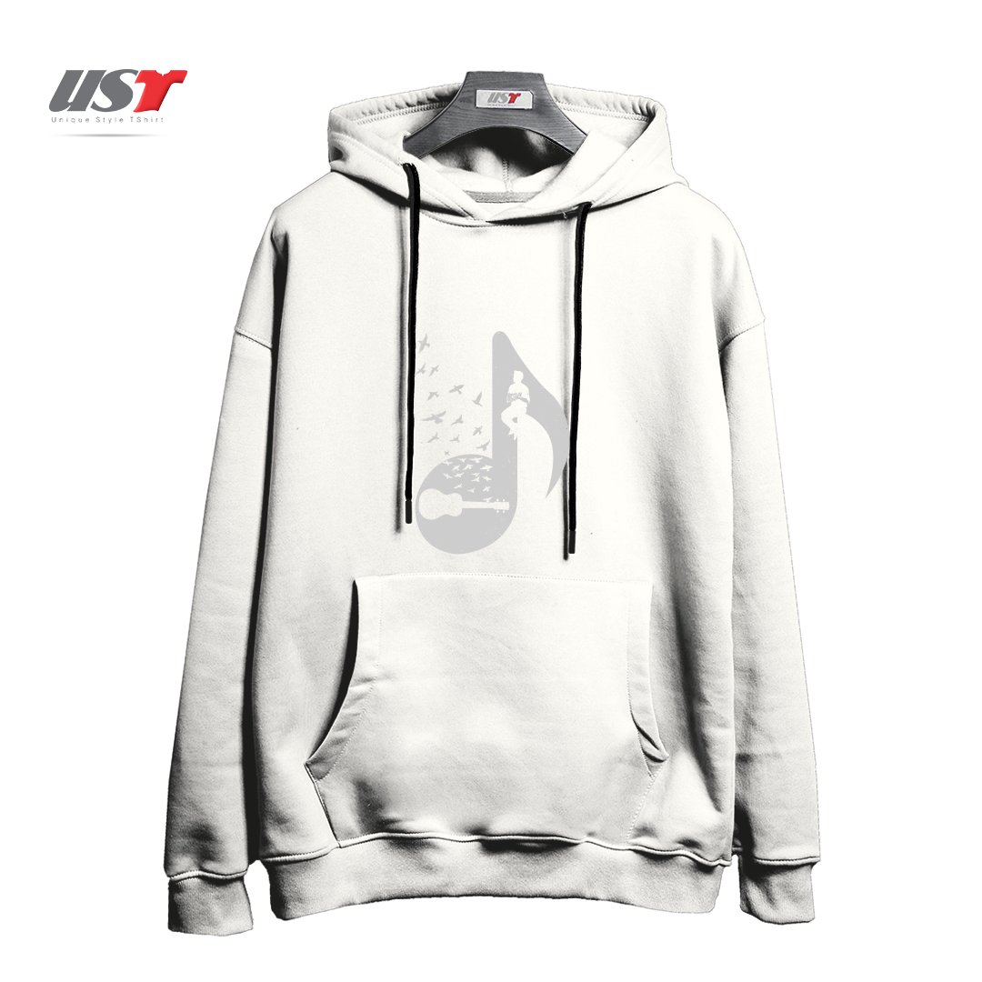 طرح MUSICAL NOTE - UKULELE هودی اورسایزرنگ سفید