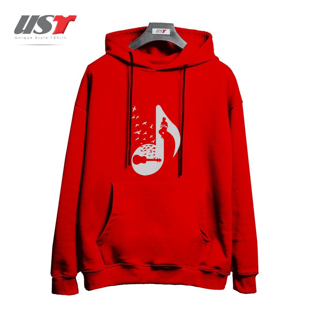 طرح MUSICAL NOTE - UKULELE هودی اورسایزرنگ قرمز