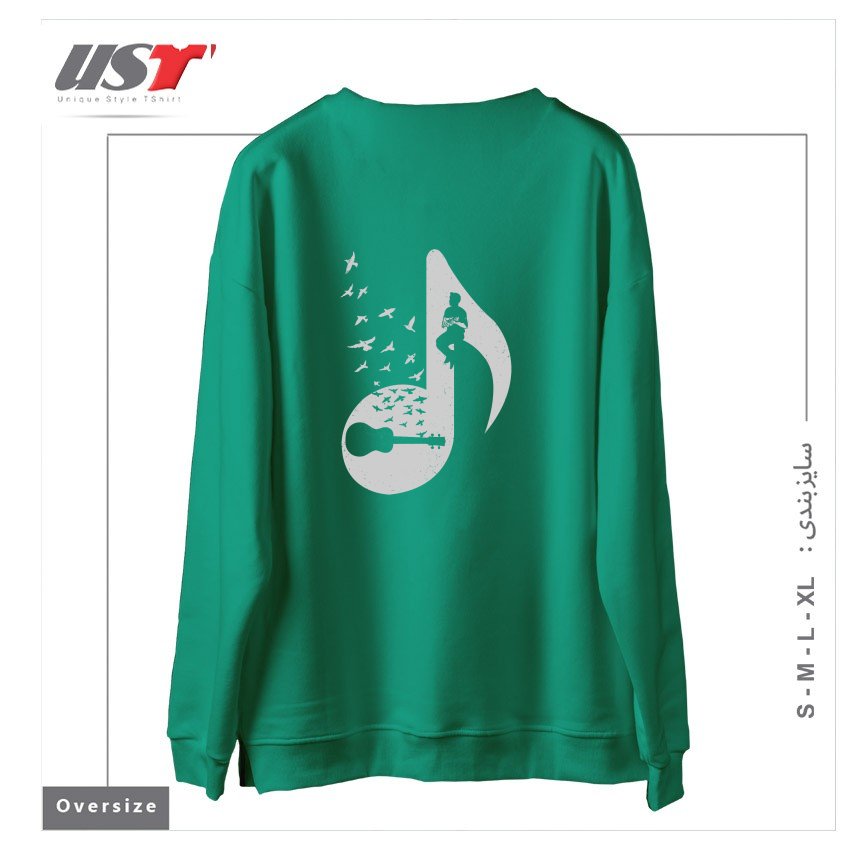 طرح MUSICAL NOTE - UKULELE سوییشرت اورسایزرنگ سبز سدری