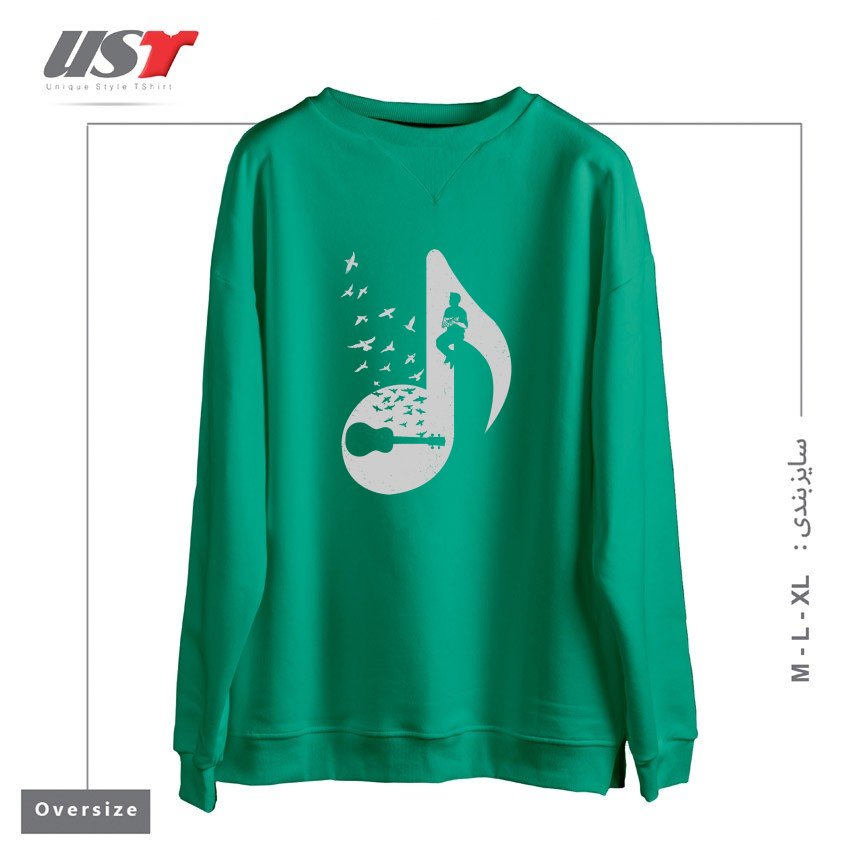 طرح MUSICAL NOTE - UKULELE سوییشرت اورسایزرنگ سبز سدری