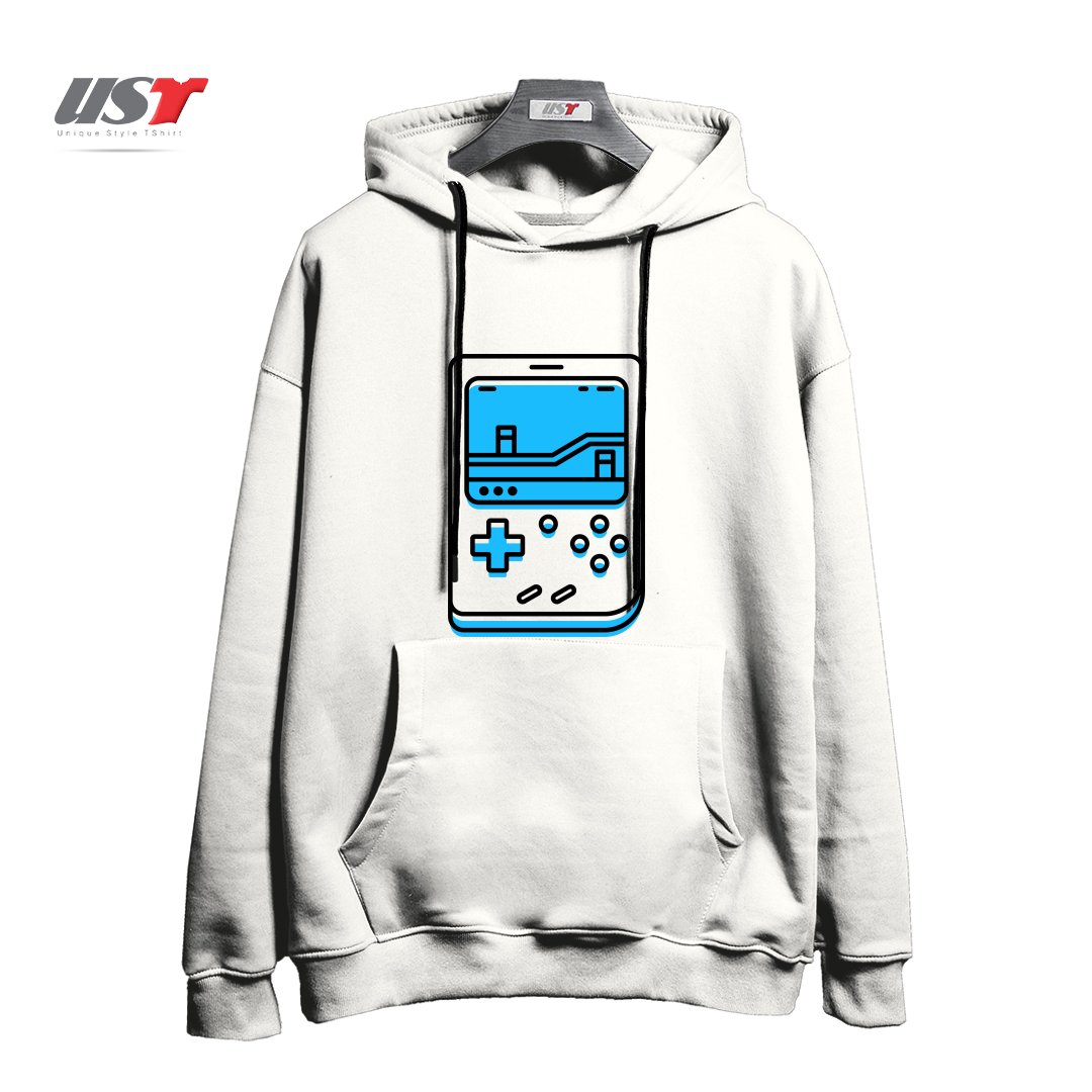 طرح RETRO GAMEBOY هودی اورسایزرنگ سفید