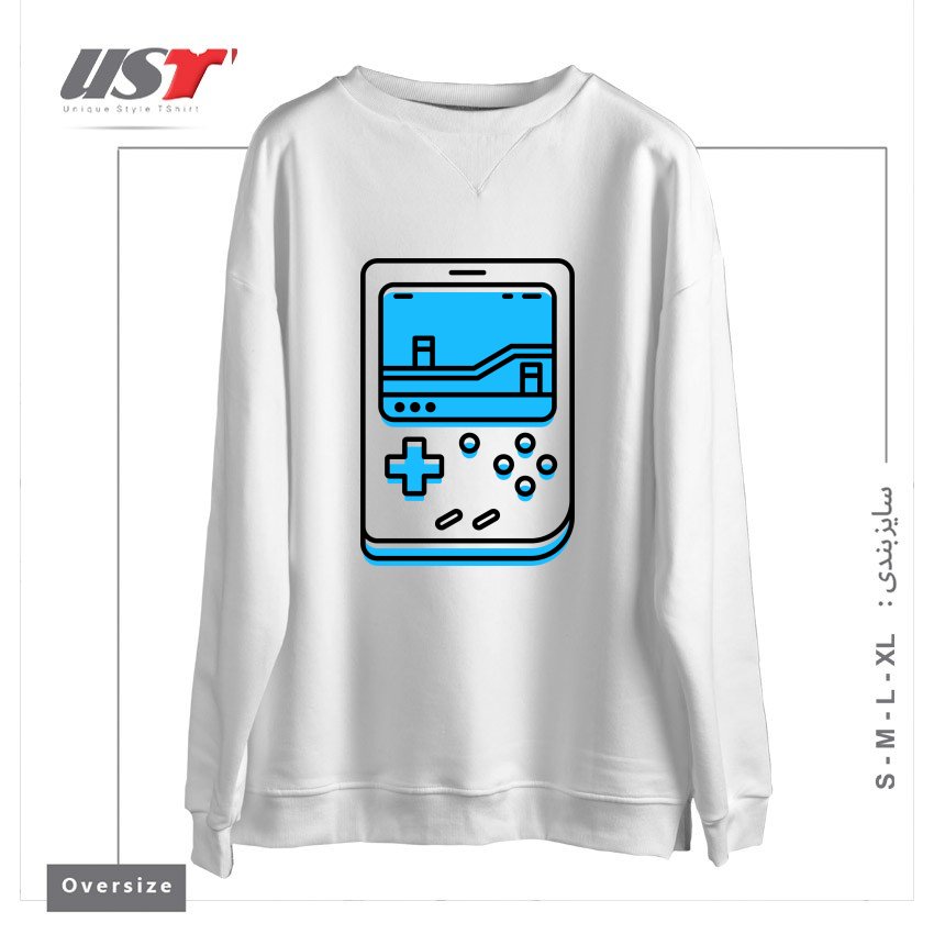طرح RETRO GAMEBOY سوییشرت اورسایزرنگ سفید